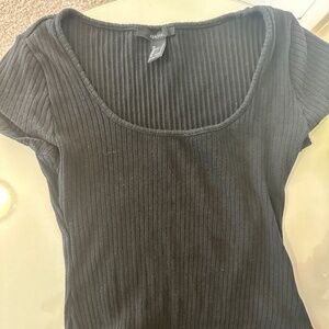 Black Ribbed Short Sleeve Bodysuit